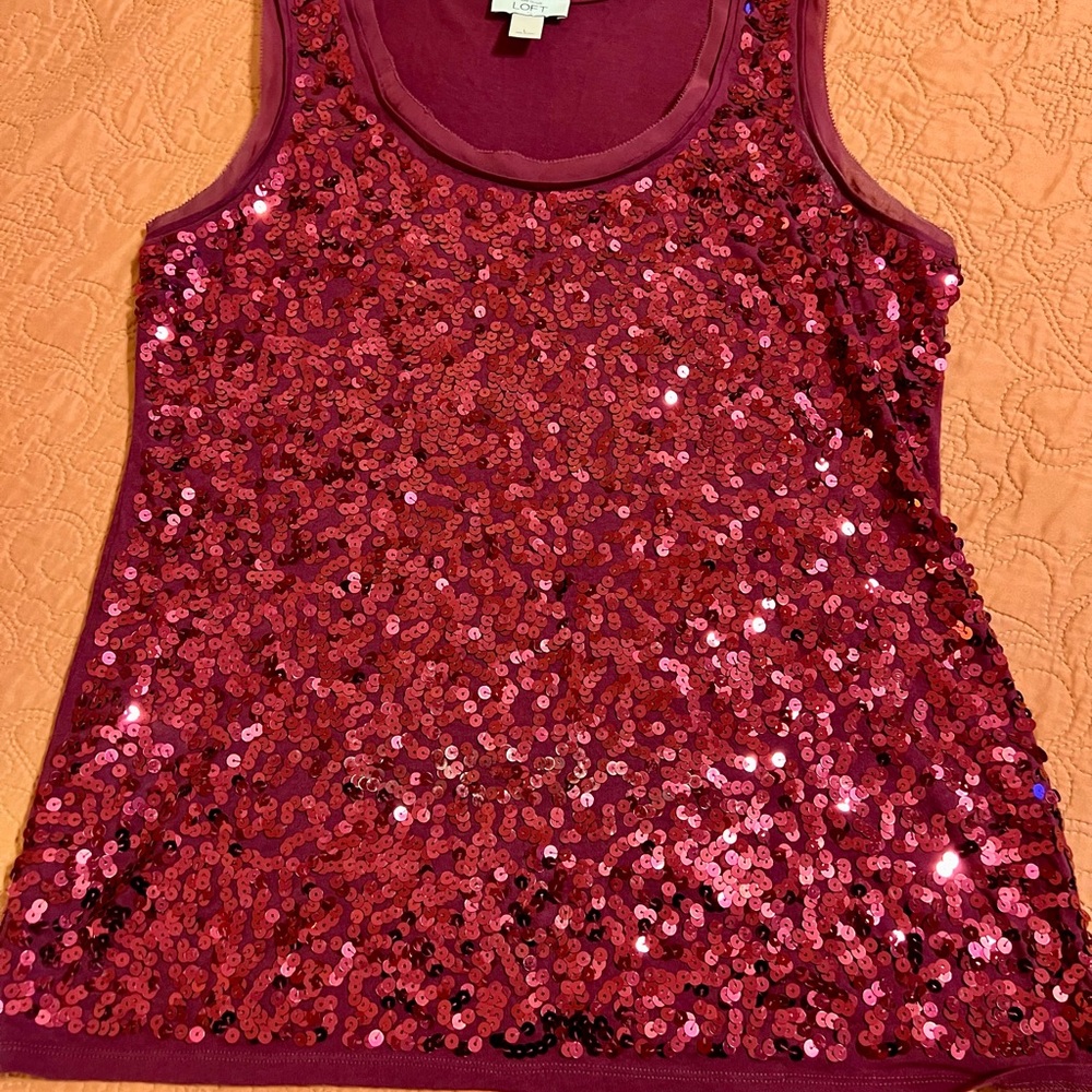 LOFT Raspberry Sequin Tank Top